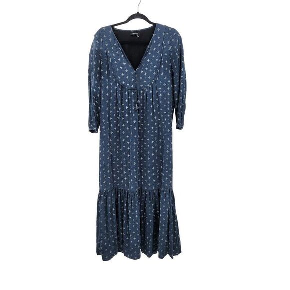 Madewell Womens Silk Medallion Dot Maxi Dress Blue Sz 4 Tiered Flowy Modest - Picture 15 of 15